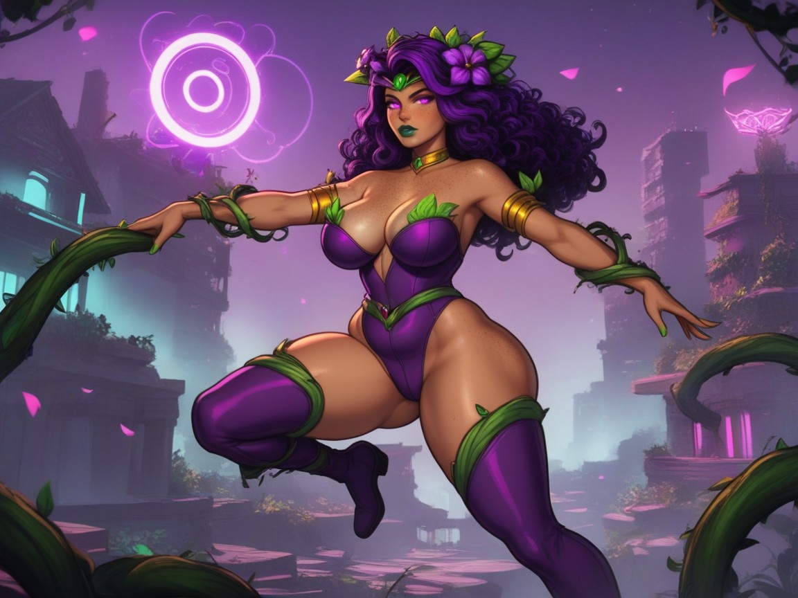 Purple Flower In Hair, Proportionate Wide Waist, Large Ass ラティーナAIエロ