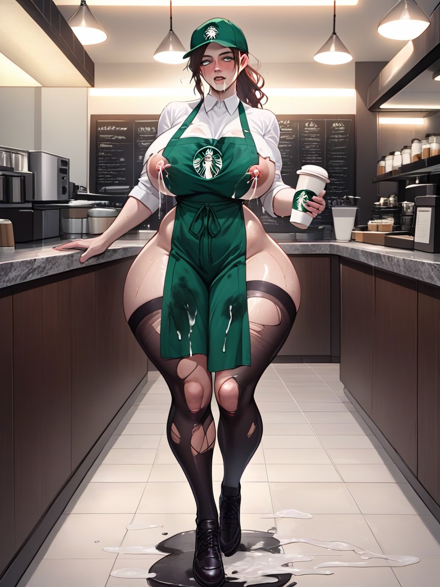 Soaked Crotch, Coffee Shop, White Eyes AI Porn