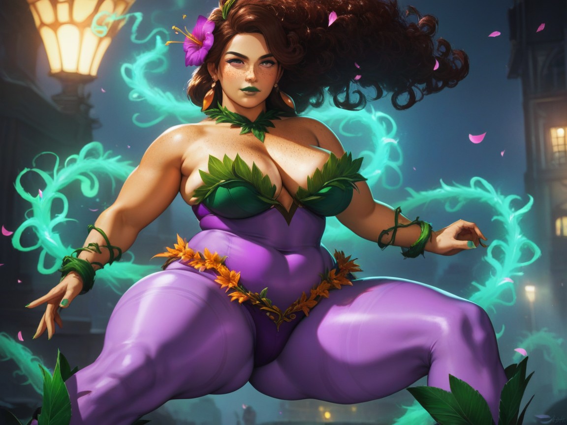 One Woman, Purple Glowing Freckles, Permed Hair Hentai AI Porn