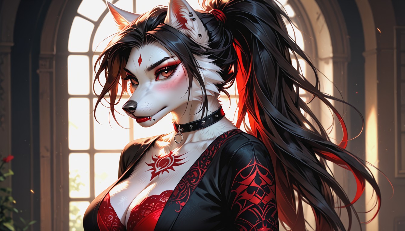 Femenine Figure, Soft Light, Piercings Furry AI Porn