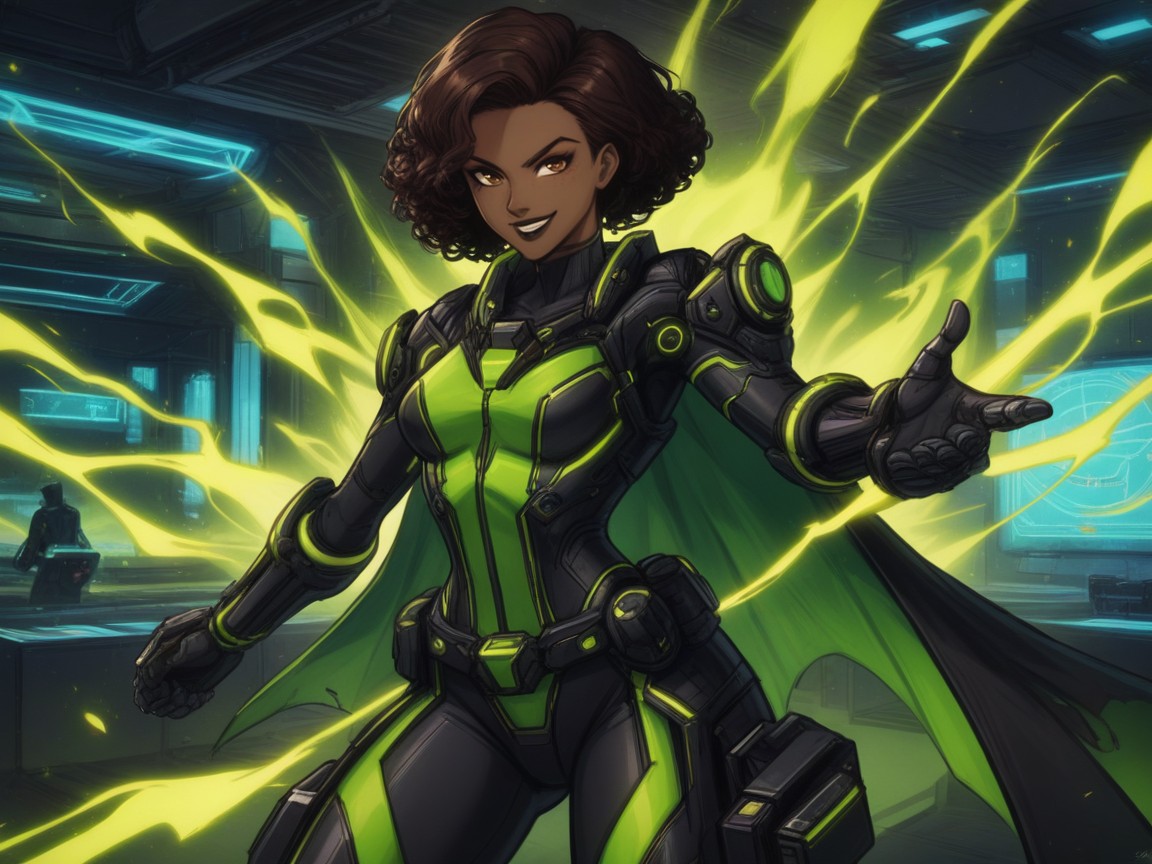 Modern Setting, Low Torso Height, Neon Green Visored Helmet Latina AI Porn