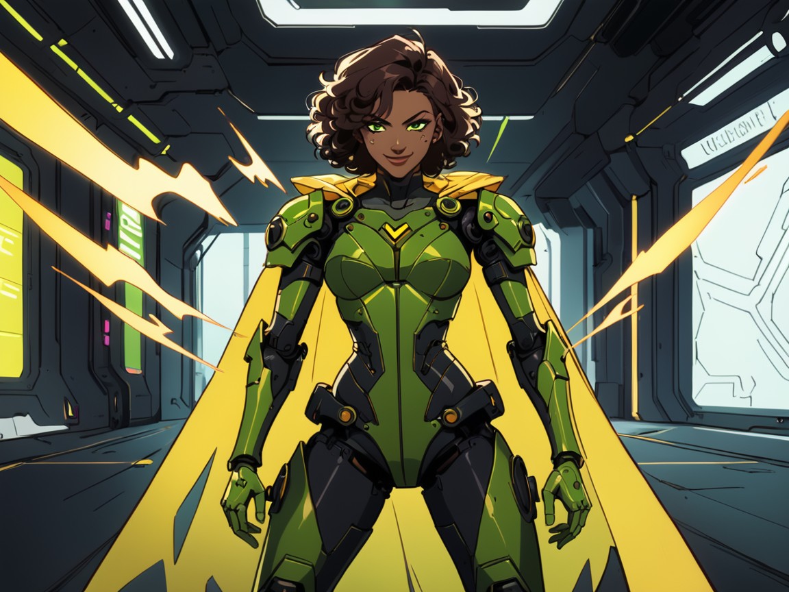 Green Plaid Half Cape, Vibrant Saturated Colors, Neon Color Palette AI Porn