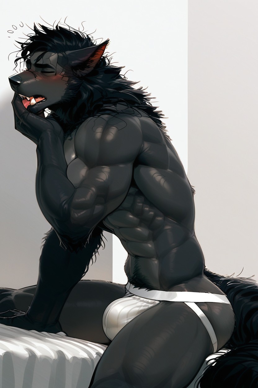 Black Mane, Hand On Face, Gay Furry AI Porn