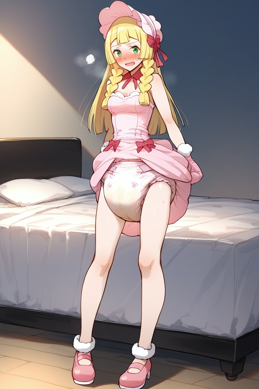 Fully Covered Breasts, Adult Lillie From Pokemon Wearing Pink Princess Top, Poorchested AI Porn