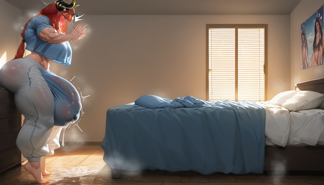 Solo, Dick Longer Than Room, Oversized Blue Crop Top Hentai AI Porn