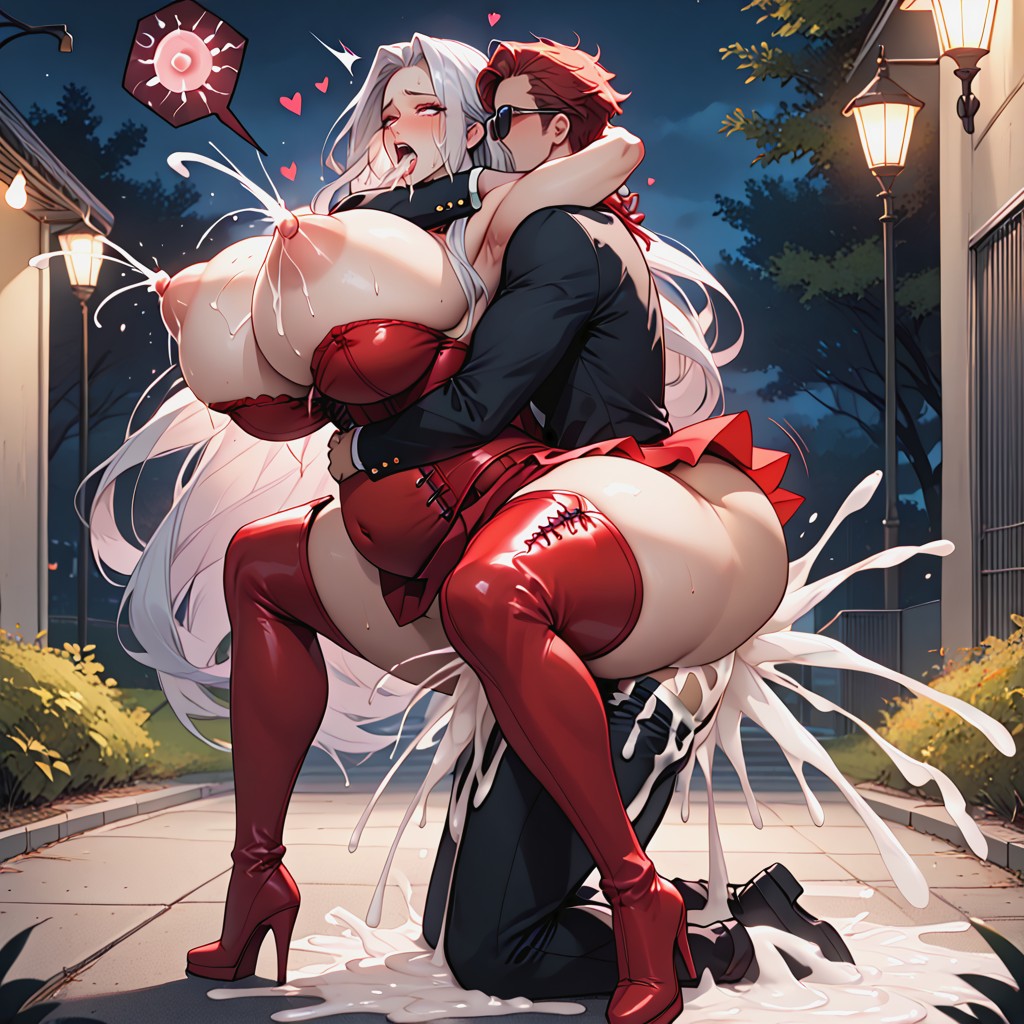 Very Long Silver Hair, Dark Light, Massive Creampie Hentai AI Porn