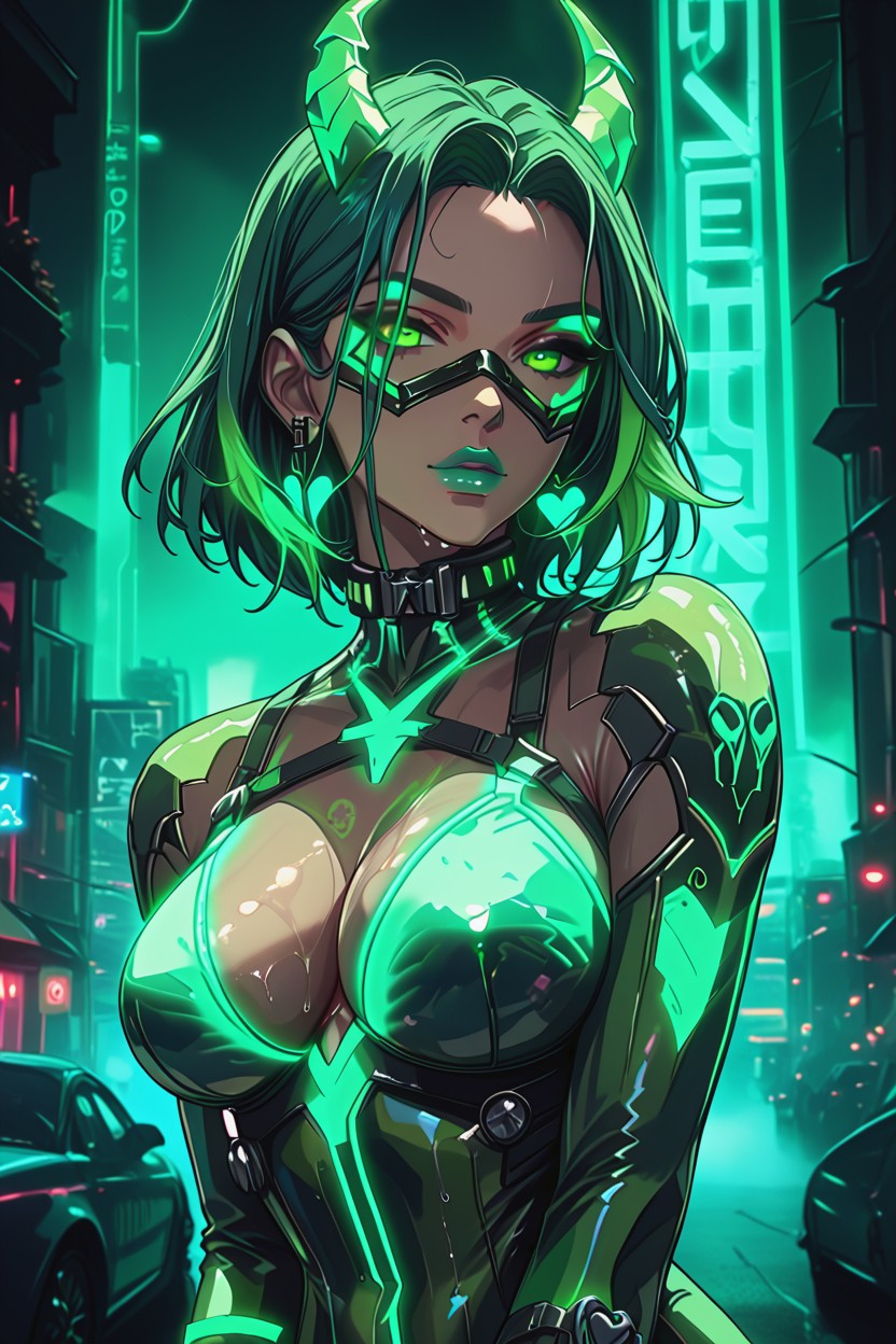 Big Ass, Green Neon Leash, Neon Green Bondage Suit Hentai AI Porn
