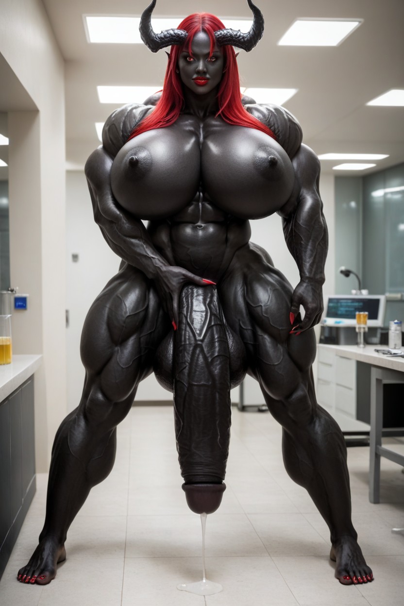 Head Touching The Ceiling, Venom Futanari, Hyper Black Cock Growth Shemale AI Porn