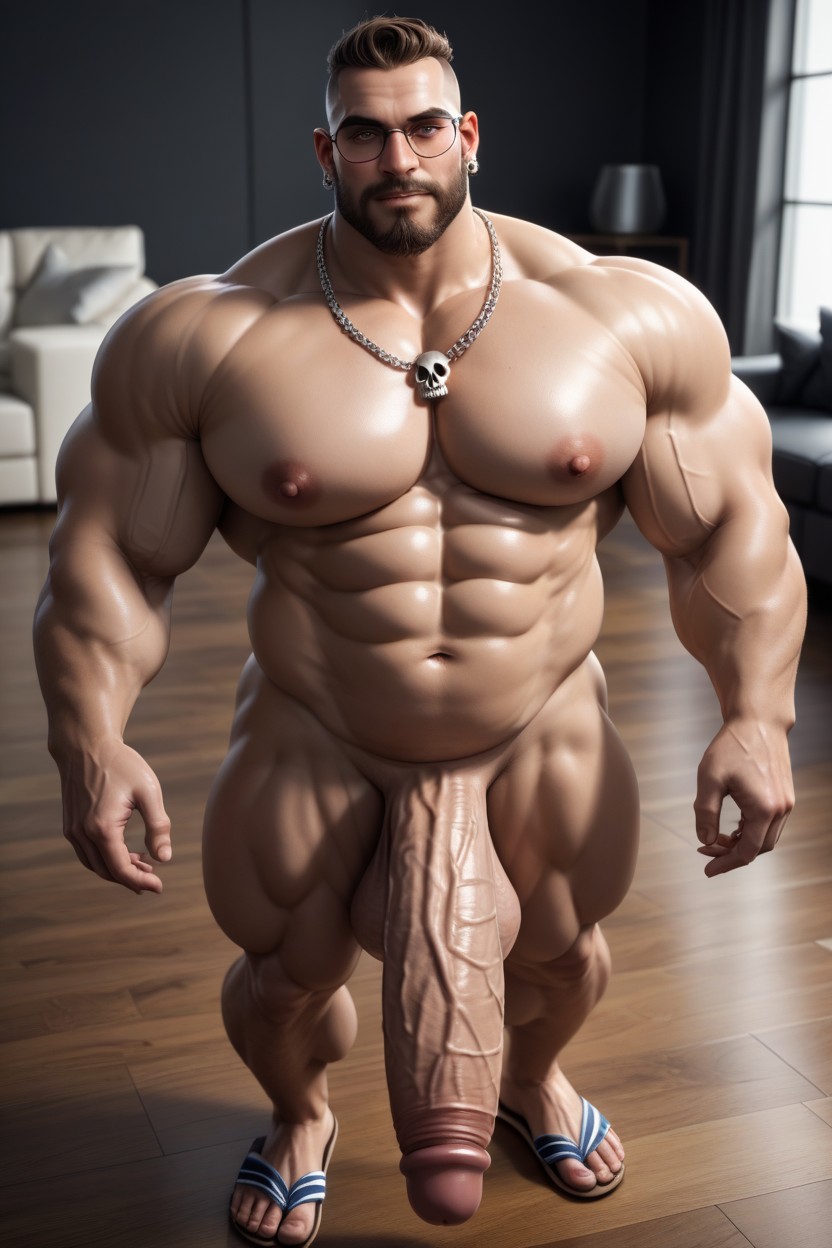 Big Hyper Gooner Cock, Oiled Skin, Blushing AI Gay Porn