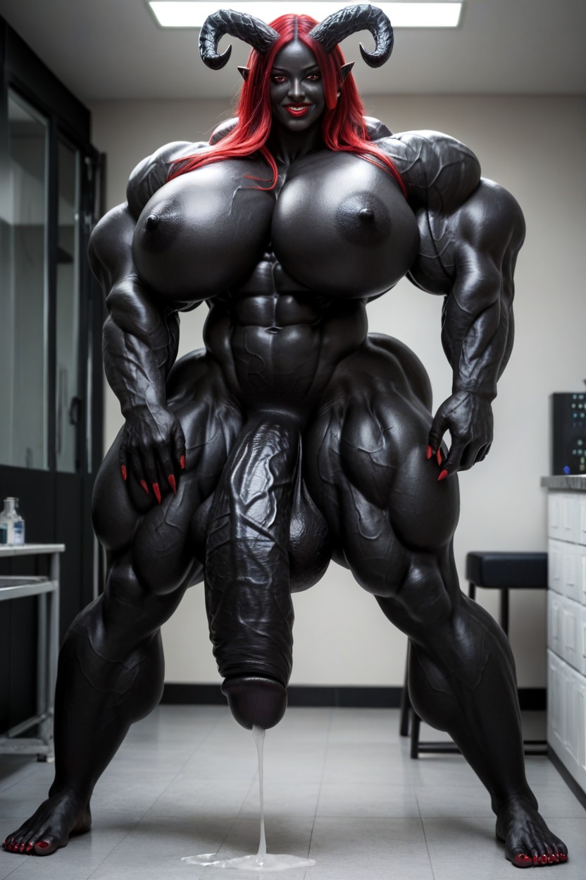 Red Lips, Big Oni Horns, Muscular Shemale AI Porn