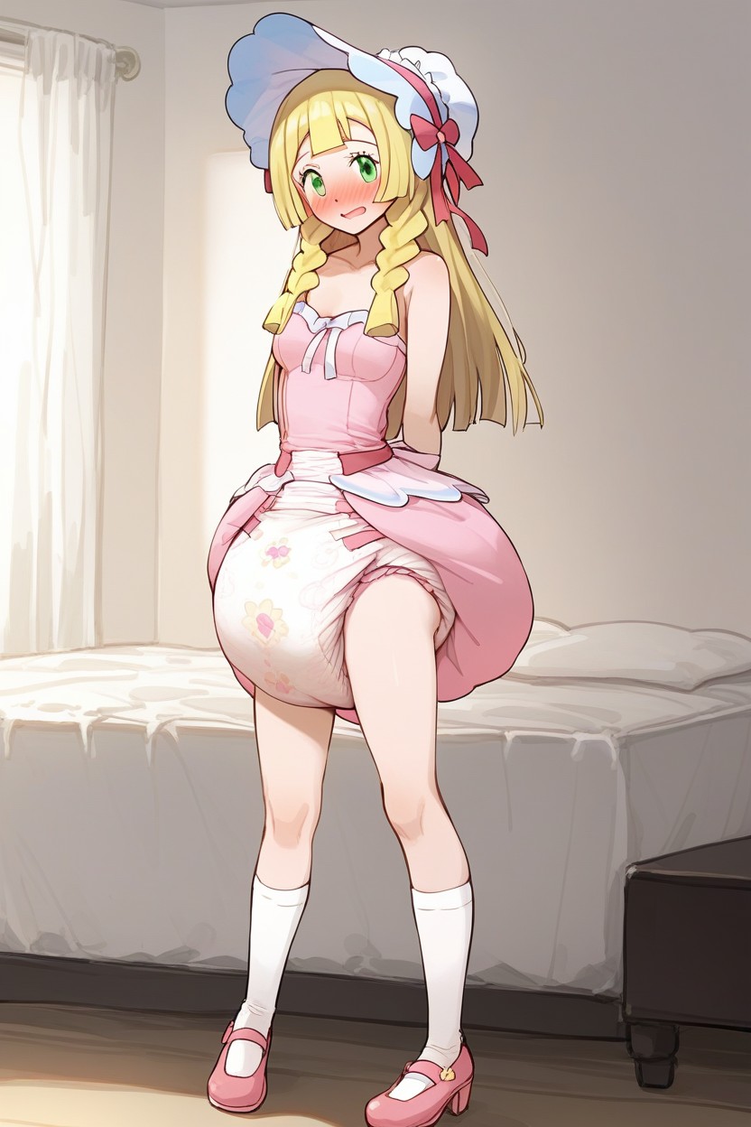 Standing, Small Breasts, Wearing Princess Bonnet AI Porn