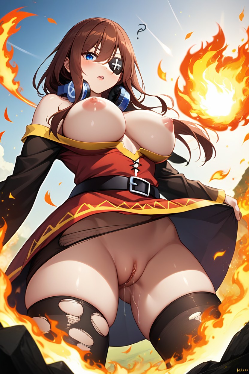 Cute, Blue Headphones On Neck, Wind Hentai AI Porn