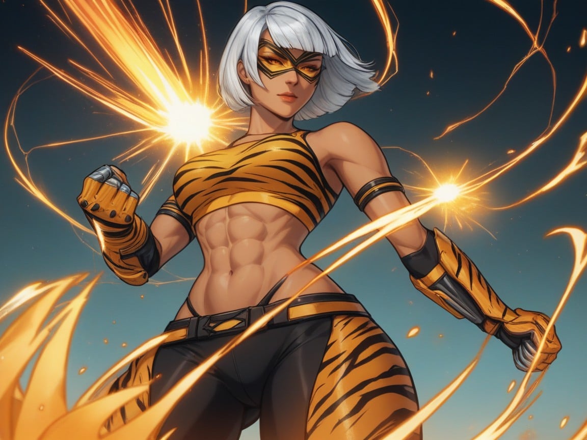 Squared Hips, Wearing Silver Tiger Print Superhero Clothes, Squared Massive Ass Latina AI Porn