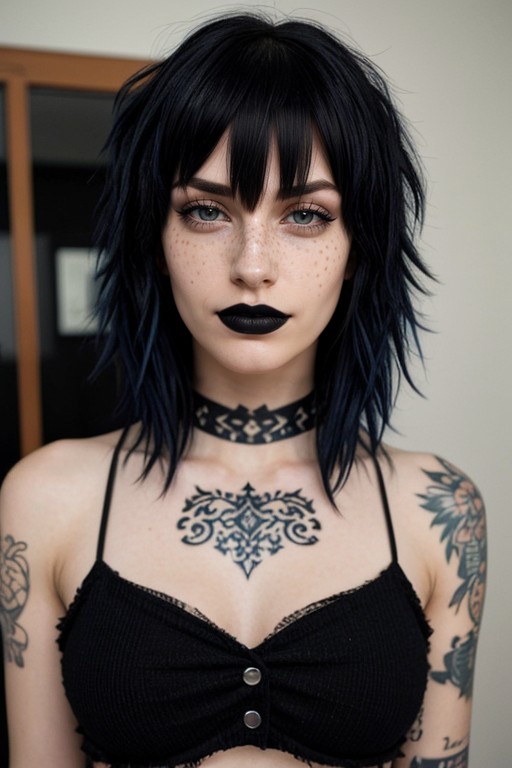 Neck Tattoos, Red Hair, Fluffy Emo Hair AI Porn