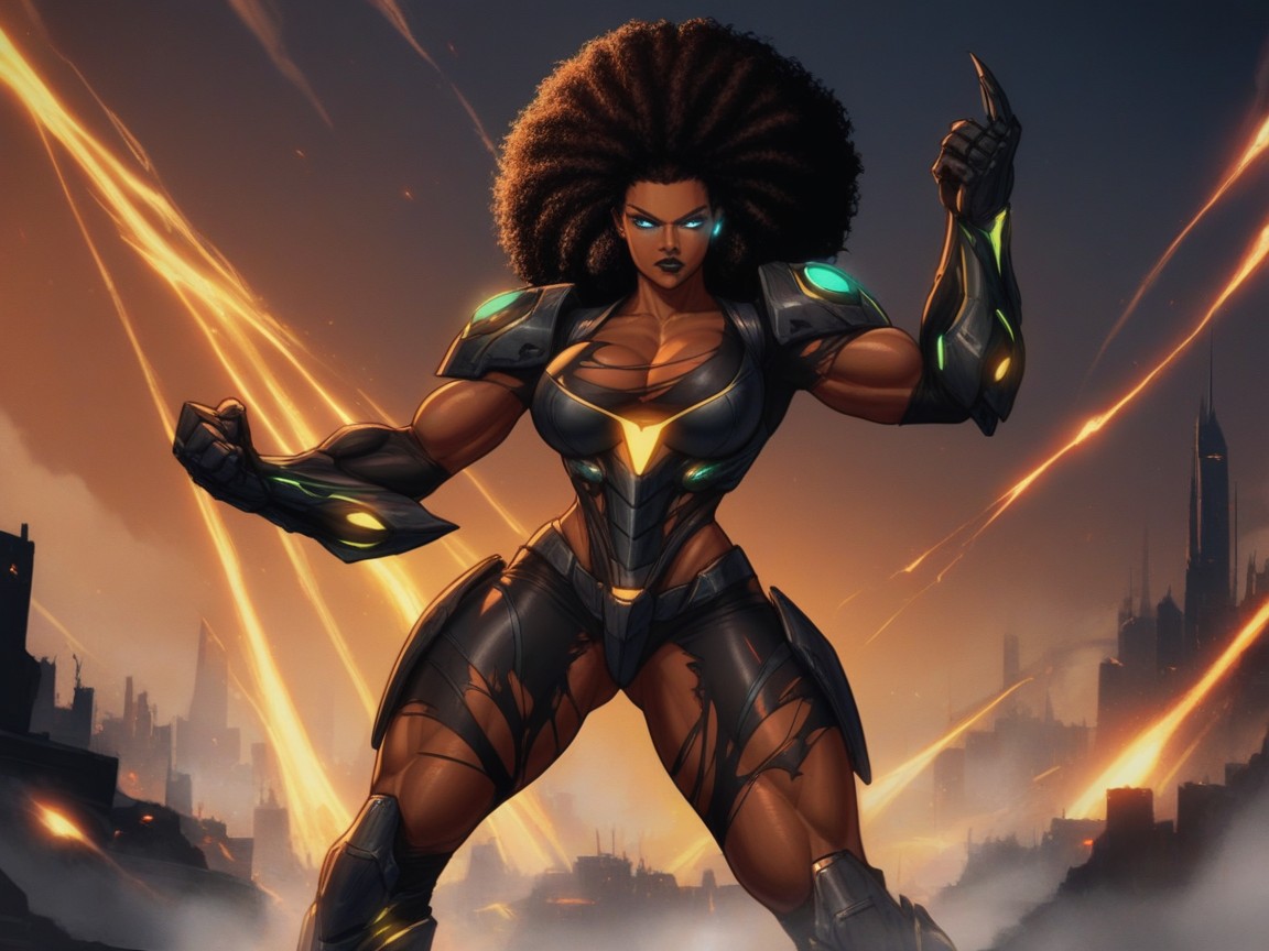 Fighting Pose, Heavy Armored Shoulder Plating, Luz Especular Porno IA latina