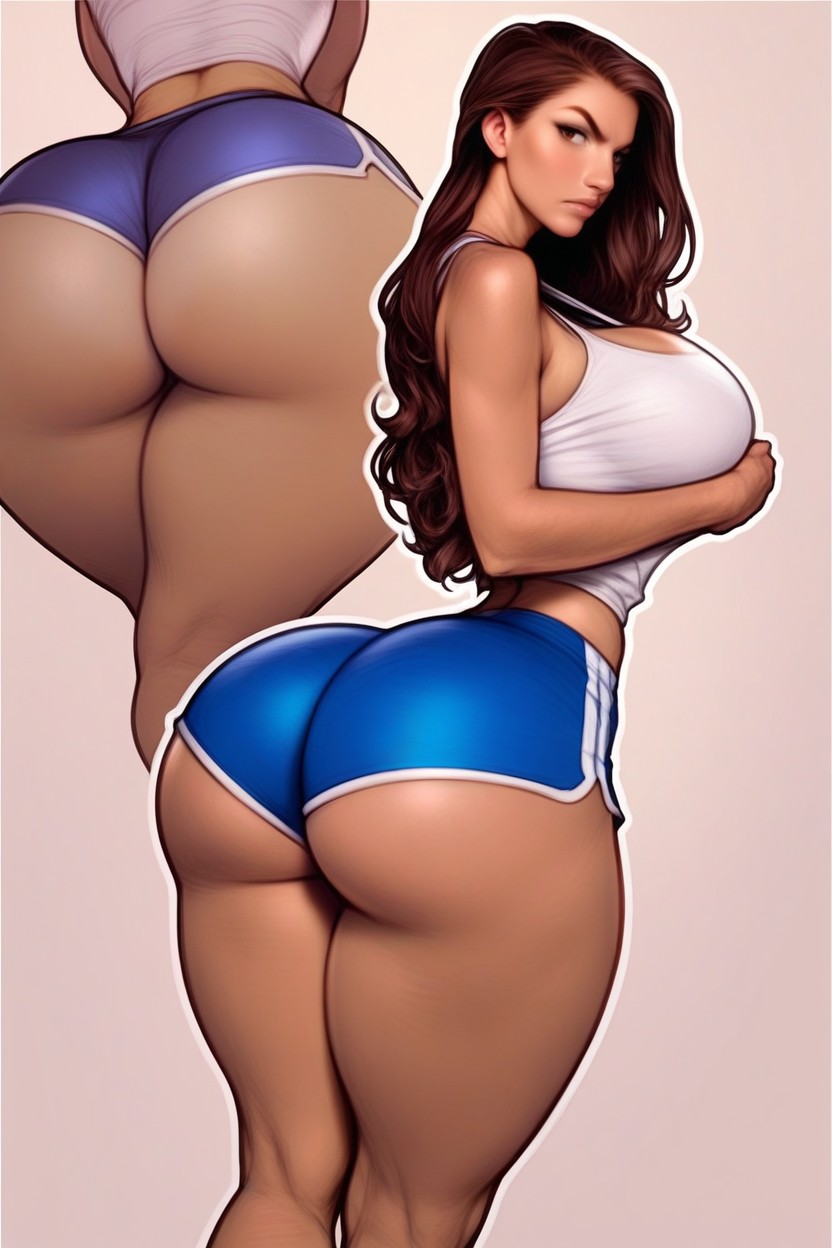 She Is Looking Behind Her, Angry, Outline Of The Shorts Is White AI Porn