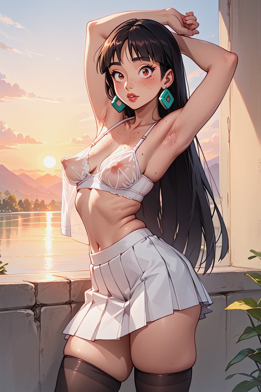 Puffy Nipples, Pleated Skirt, Overflowing Cubby Belly AI Porn