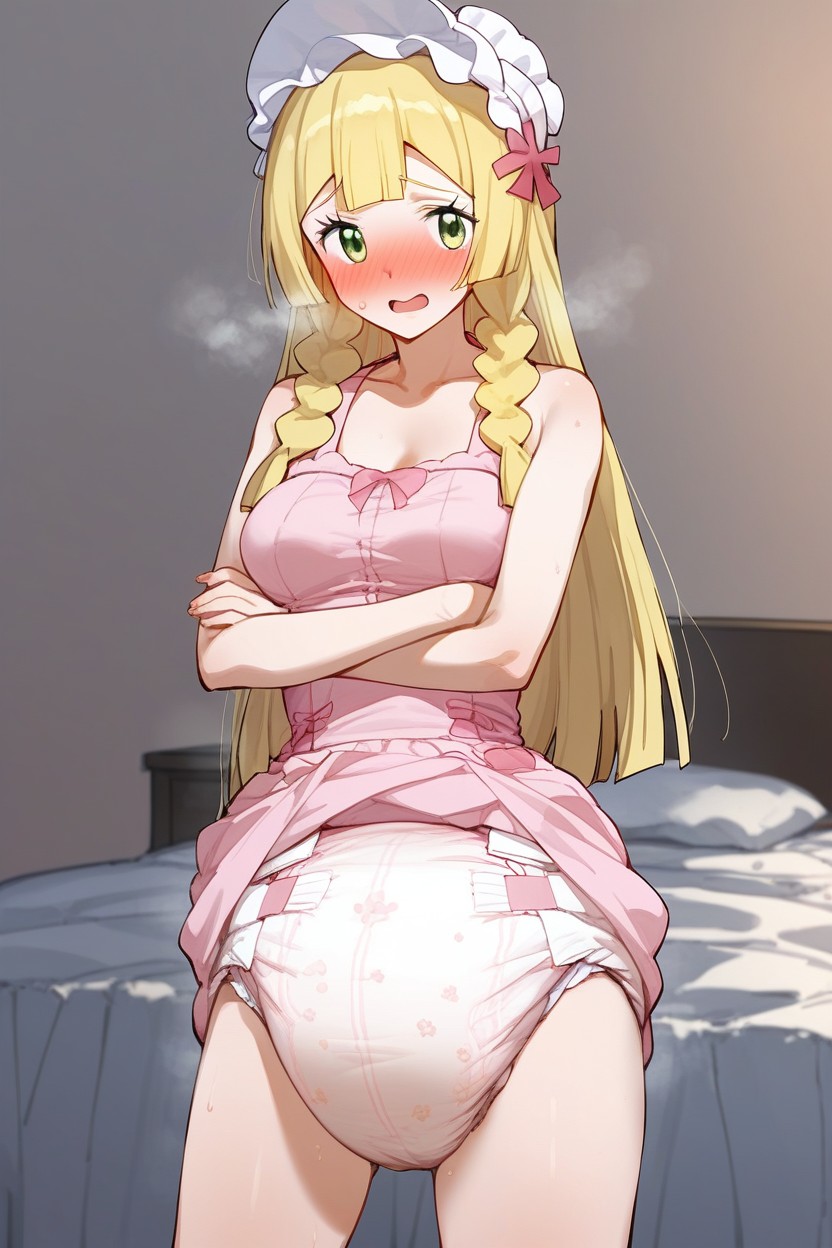 Wearing Solid Mittens, Covered Belly, Adultdiaper Dress AI Porn