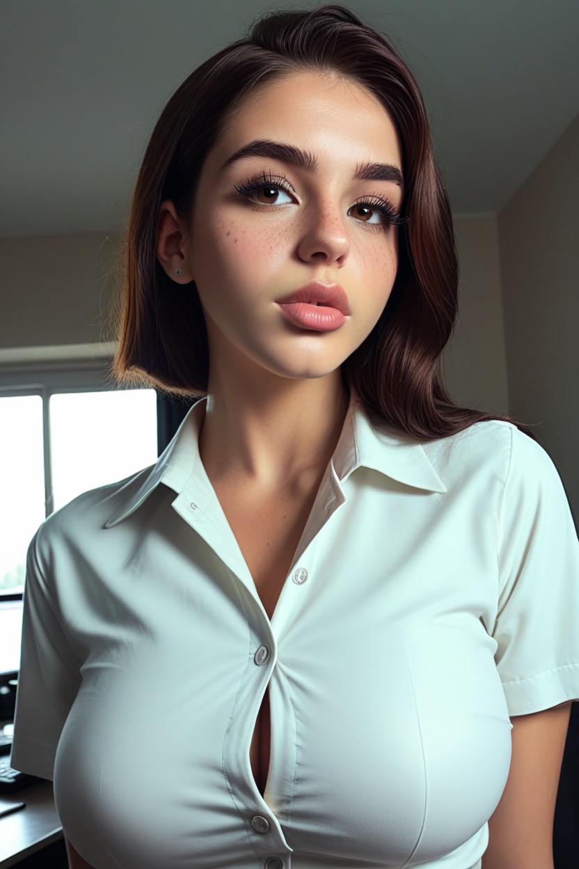 Round Cheeks, Thick Eyelashes, Bust Shot AI Porn
