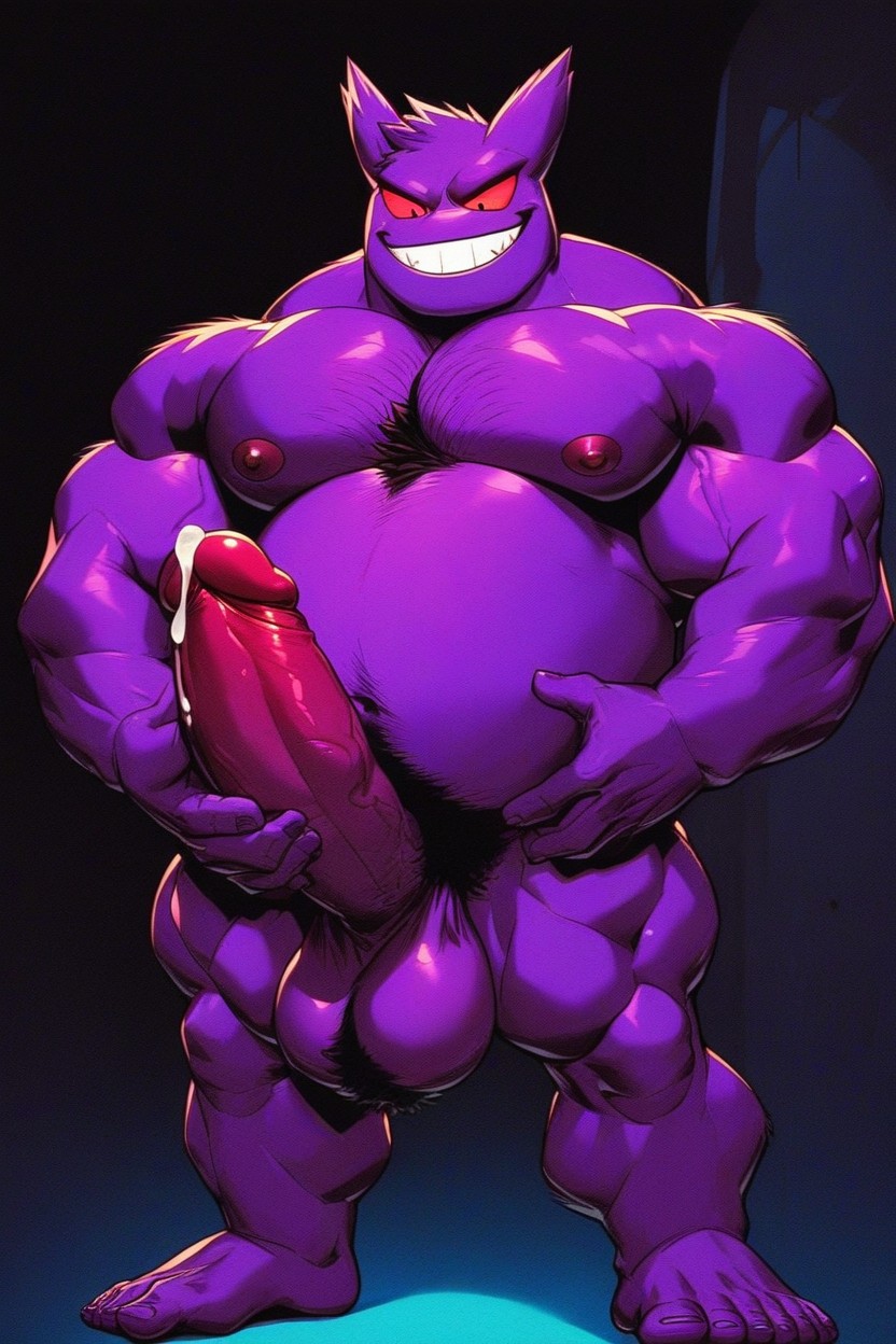 One Hand On Cock, Glowing Red Eyes, Dark Purple Cock Porno IA Gay