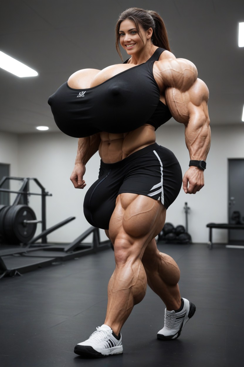 Muscular Woman, Ponytail, Tight Tank Top Shemale AI Porn