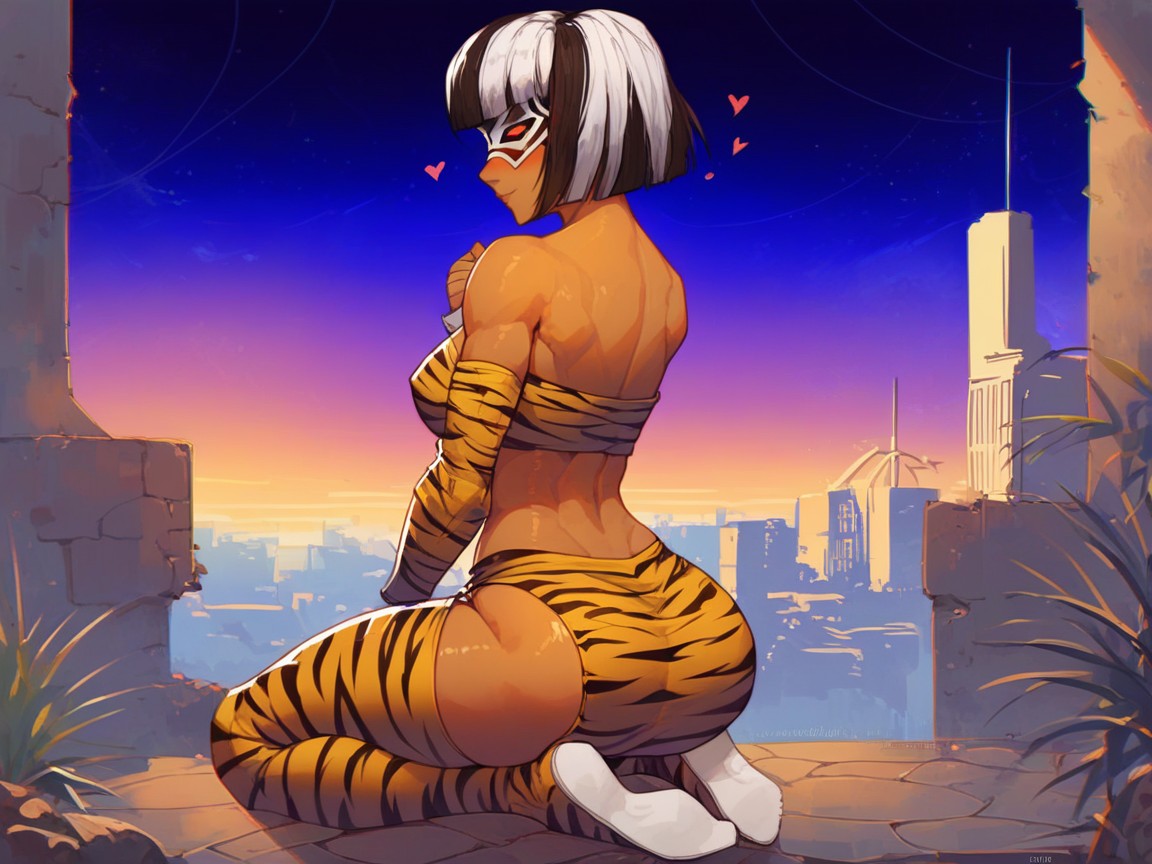 Latina, Stone Fists, Black Bobcut Hair With Silver Highlights Hentai AI Porn