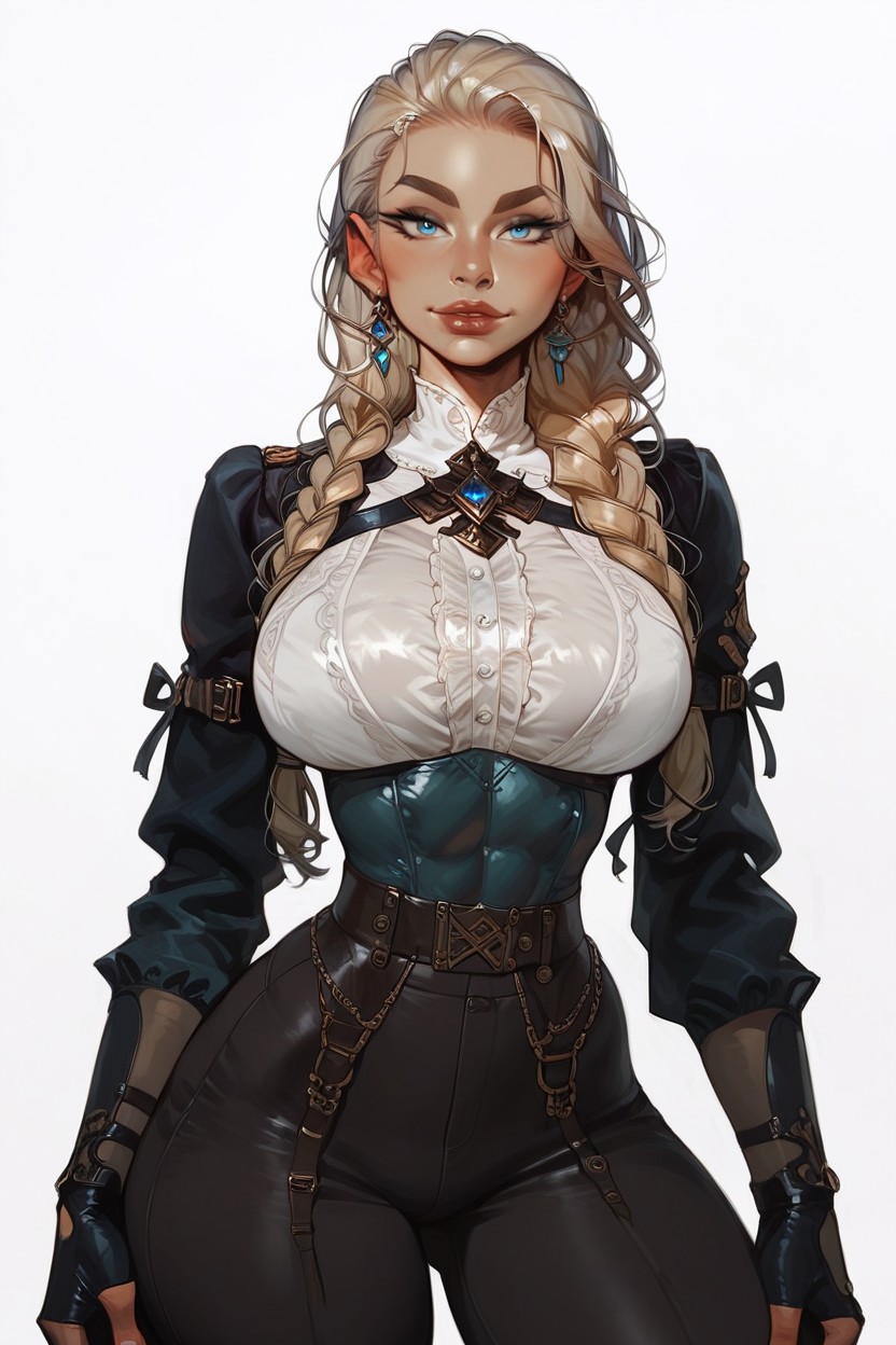 Fingerless Gloves, Extremely Beautiful, Wide Belt With Oval Buckle Hentai AI Porn