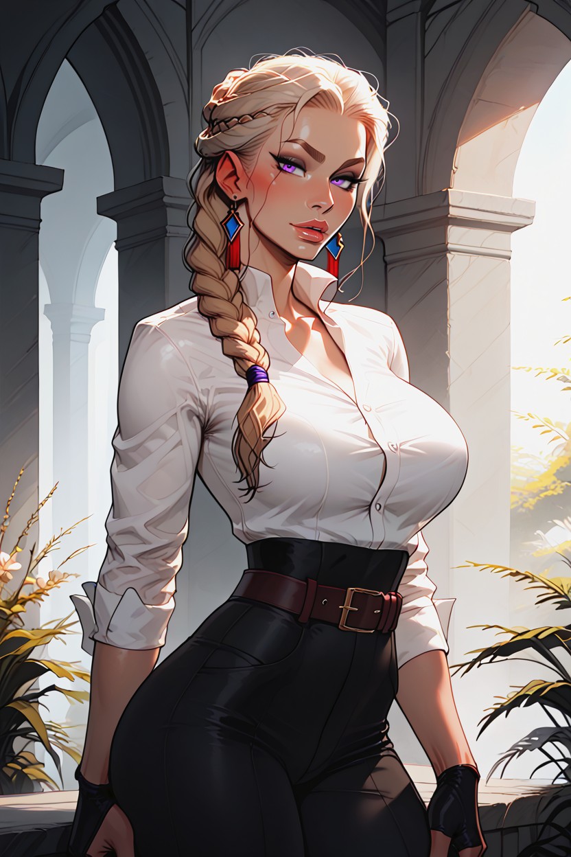 Light Purple Eyes, Long Sleeve Blouse, Seducing Hentai AI Porn