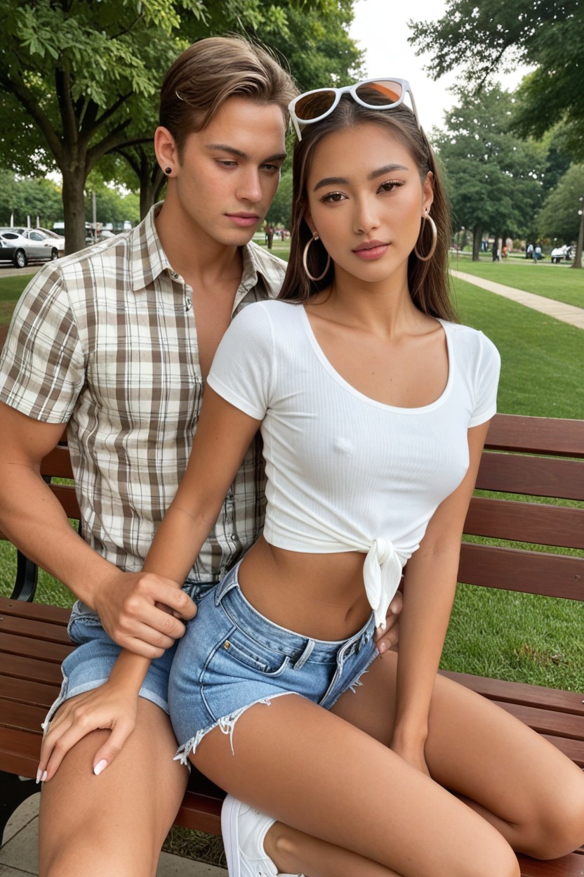 Shaved Pussy, Hoop Earrings, Two People AI Porn