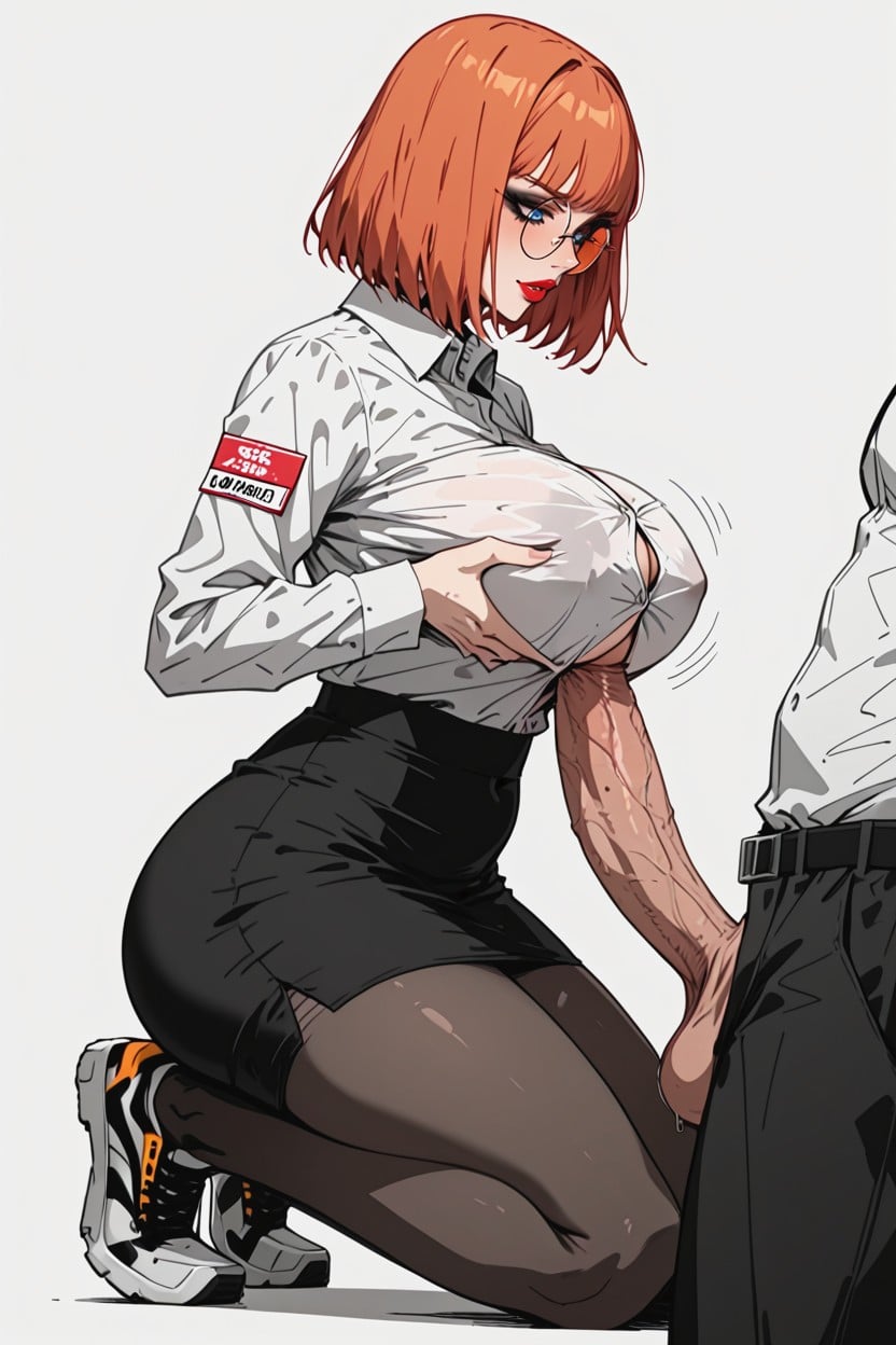 Ginger Hair, Plump Body Type, Name Tag Badge Hentai AI Porn