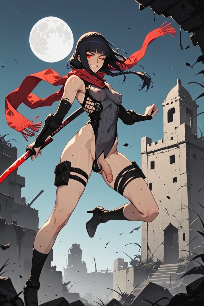 Futuristic Ninja Woman, Full Body, 18+ Shemale AI Porn