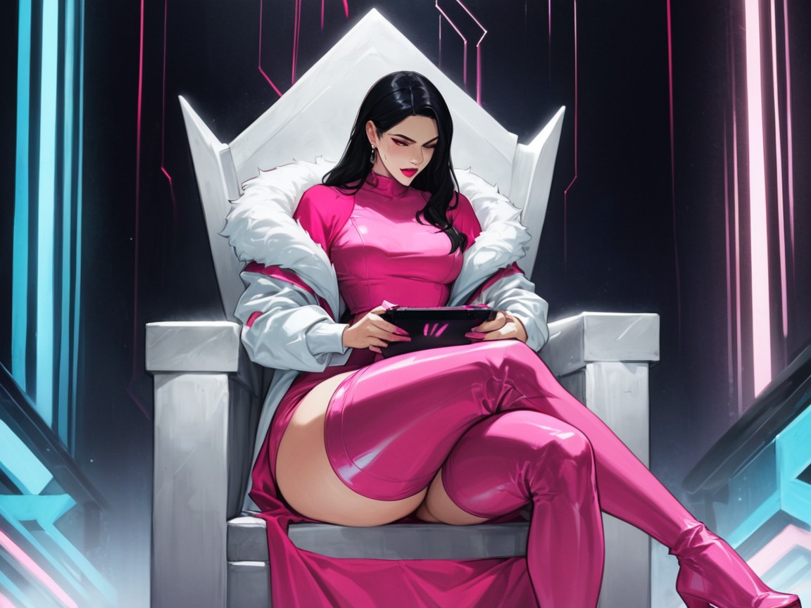 Sitting Cross-legged, Angry, Straight Black Hair Flowing Latina AI Porn