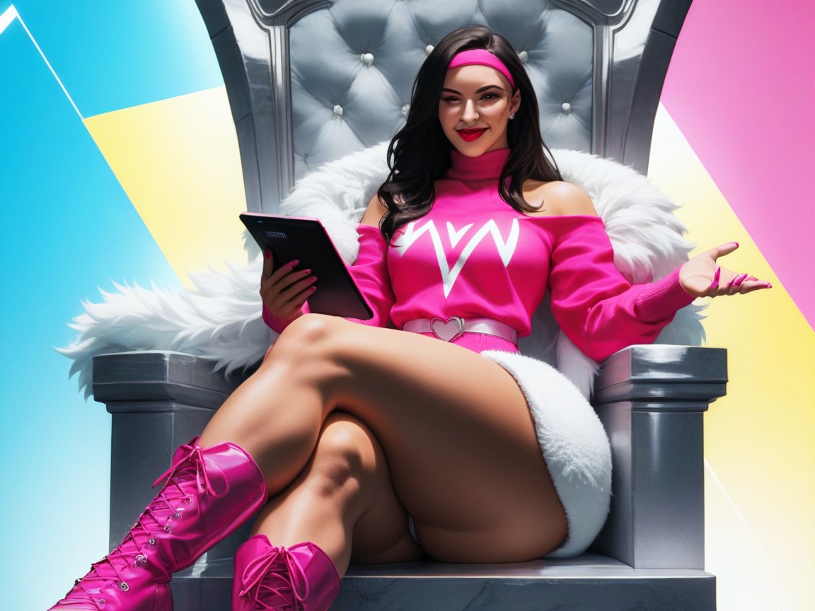 18+, Neon Pink Light On Womans Face From Tablet, Afterimage Hentai AI Porn