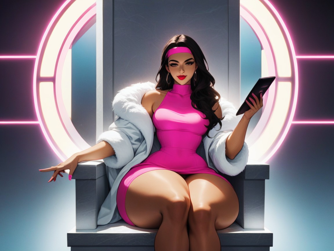 Pink Sweater Dress, Vibrant Saturated Colors, Red Lipstick Hentai AI Porn