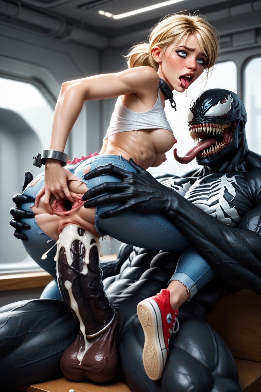 Makeup, One Breast Exposed, Collar AI Porn