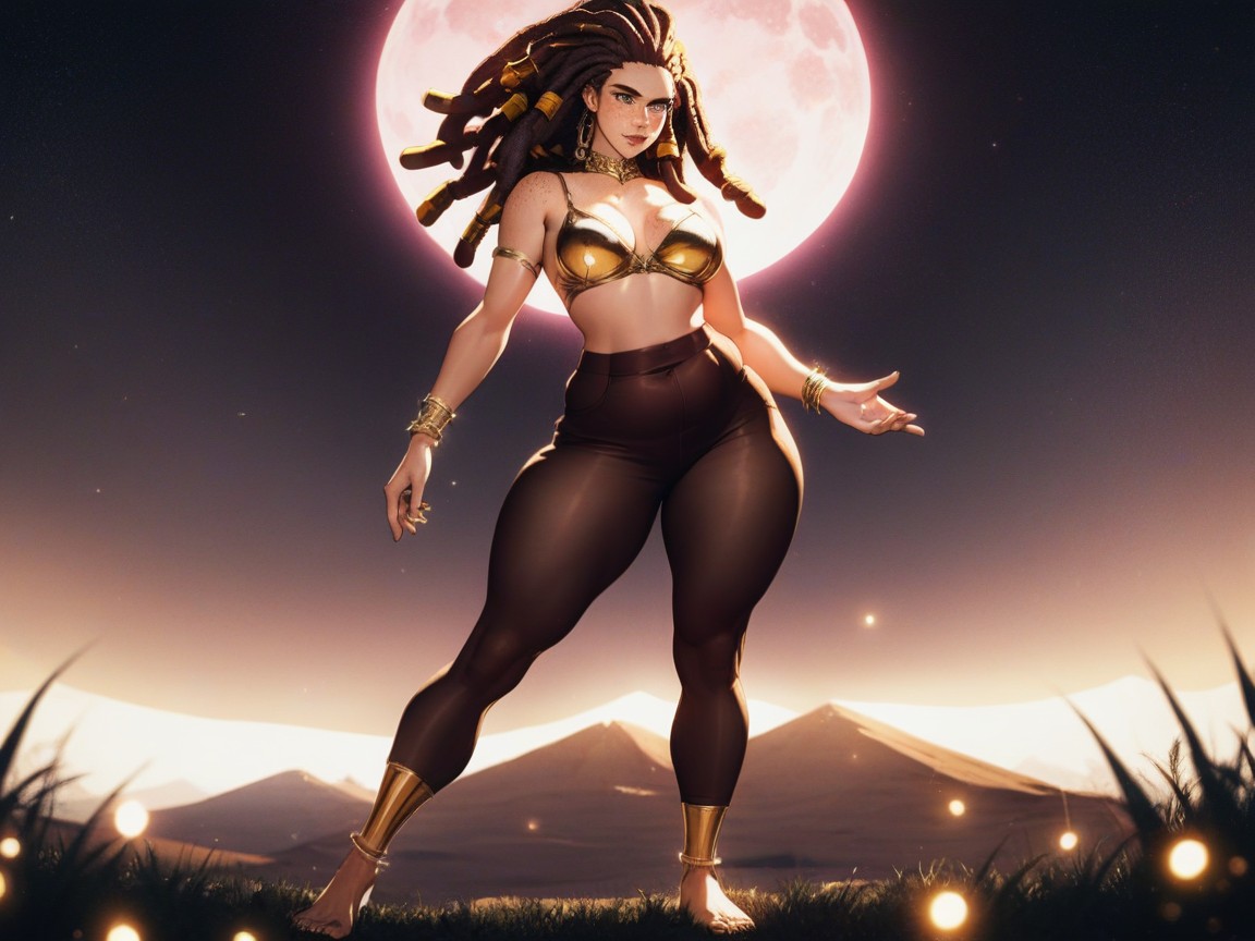 Gold Silk Blouse, Pink Lanterns In Distance, Gold Jewelry Hentai AI Porn