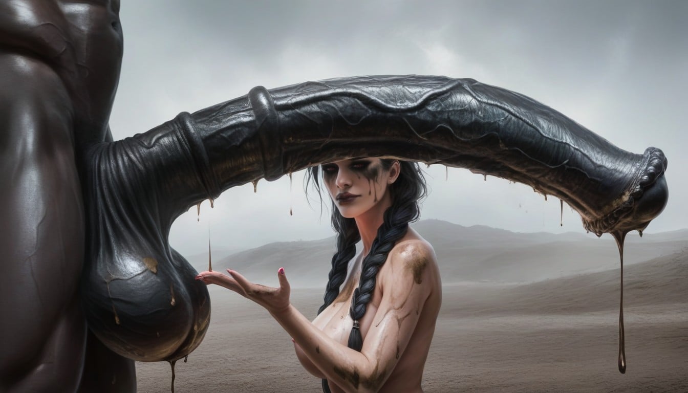 Charcoal Black Cock, Naked, Outside In Mud Pit AI Porn