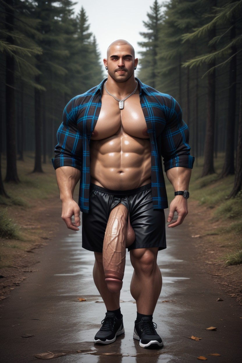 Wearing Dogtag Necklace, Tall, Big Massive Pecs AI Gay Porn
