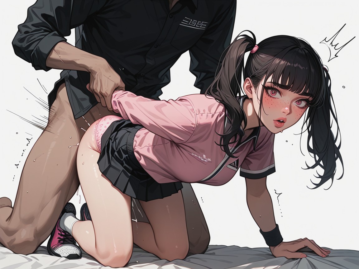 Pink Shirt, Dark Eyebrows, Bangs And Twintails AI Porn