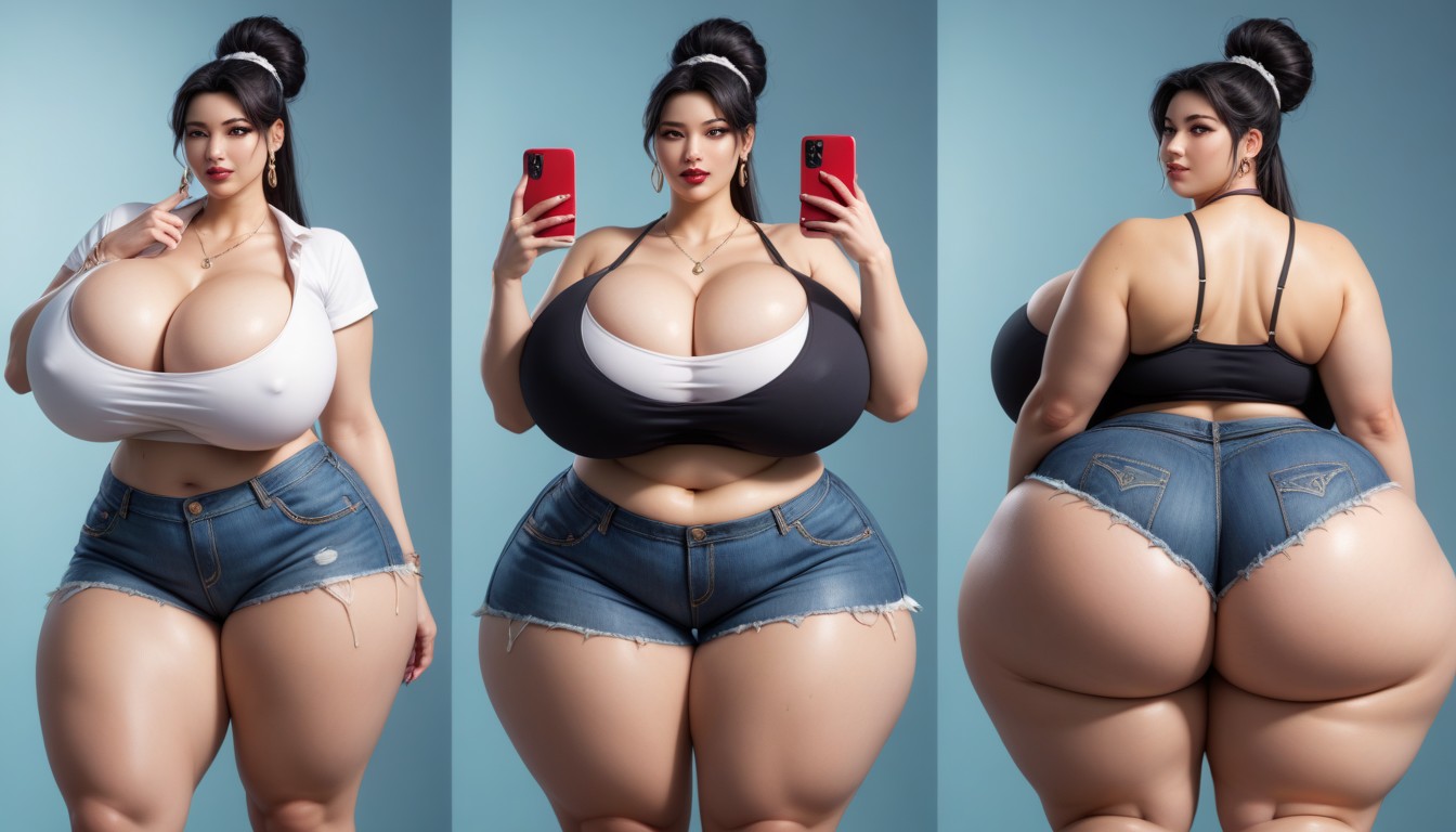 Hyper Ultra Mega Fat Ass, Hyper Fat Thick Curvy Fuller Figured Asian American College Woman, Multiple Views BBW AI Porn