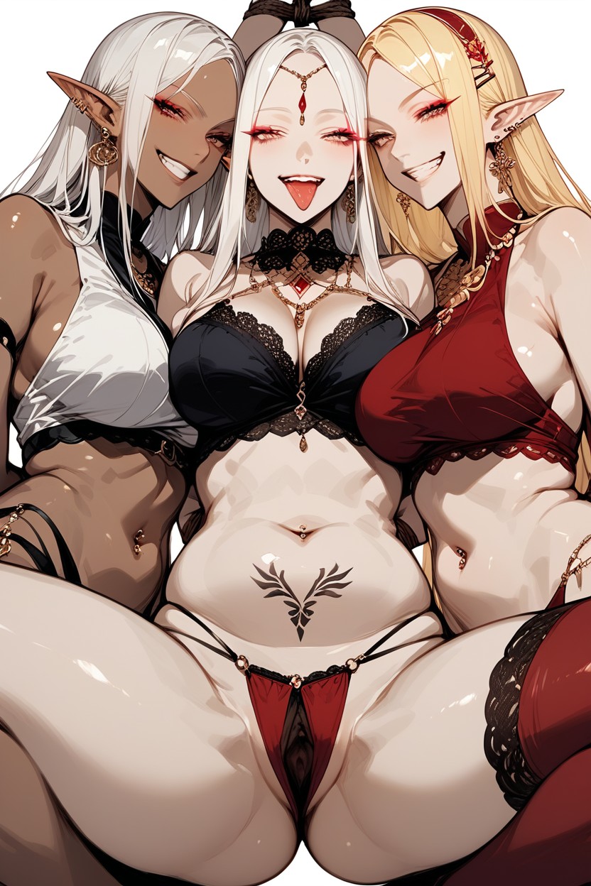 Layered Necklaces, White Background, Red Jewelry Hentai AI Porn
