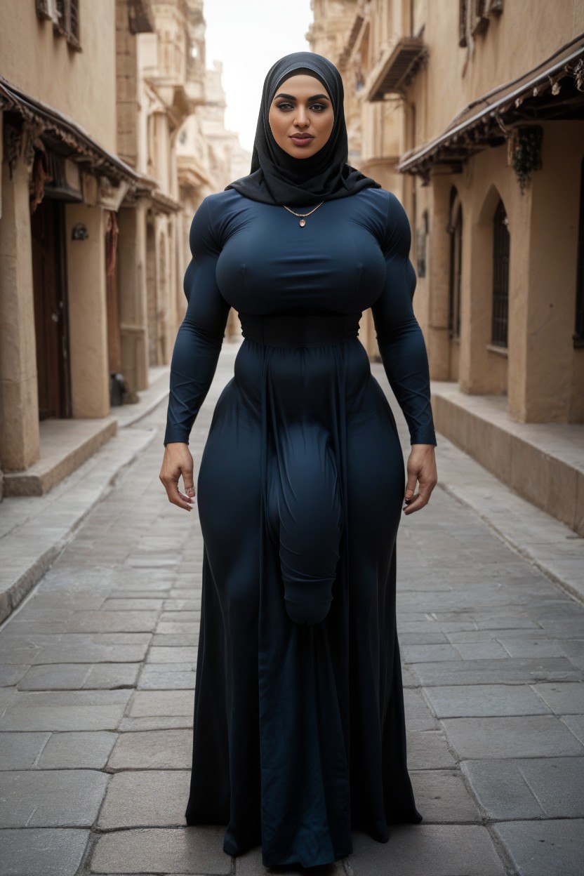Long Sleeved Dress, Hyper Testicles, Gigantic Abs Shemale AI Porn