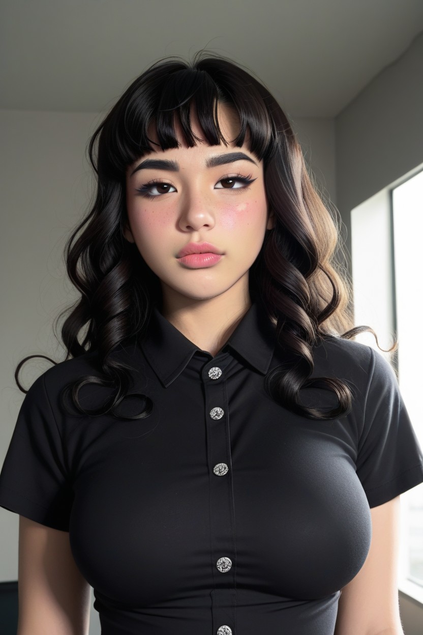 Straight, Permed Hair, Bangs Hair AI Porn