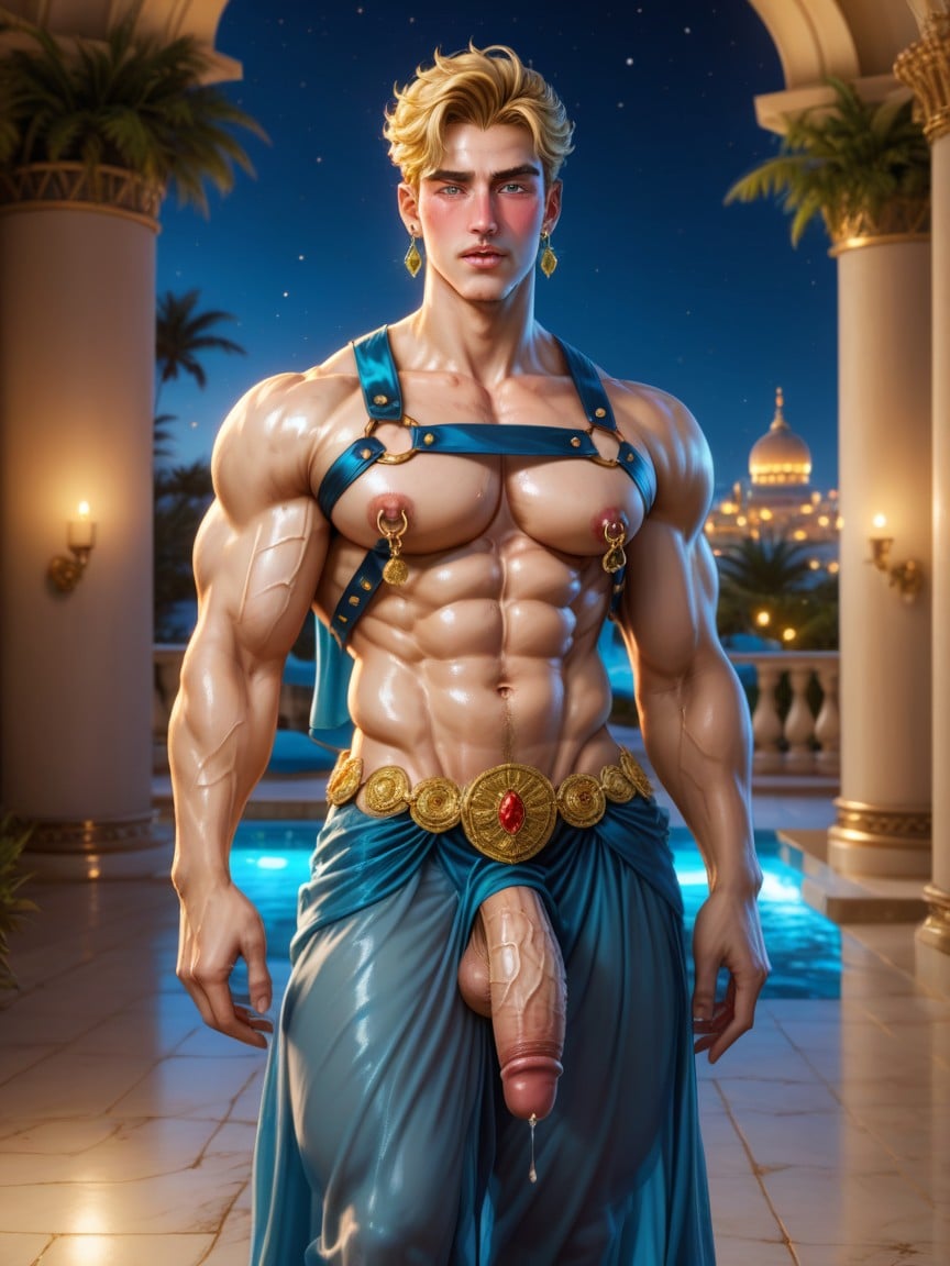 Oversized Muscles, Palace Garden With Cascading Water Pools, Juicy Bubble Butt AI Gay Porn