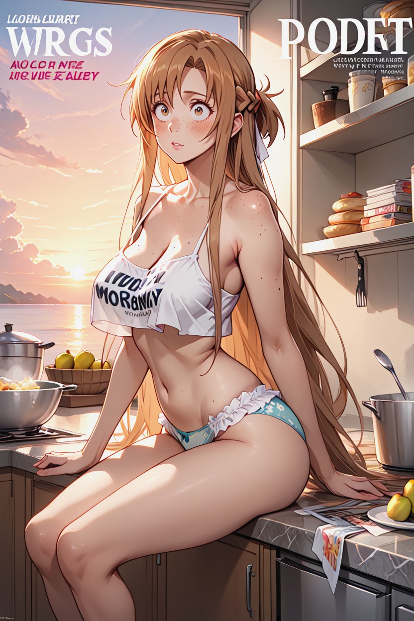 Frilly Heart Print Panties, No Bra, Playboy Magazine Cover AI Porn
