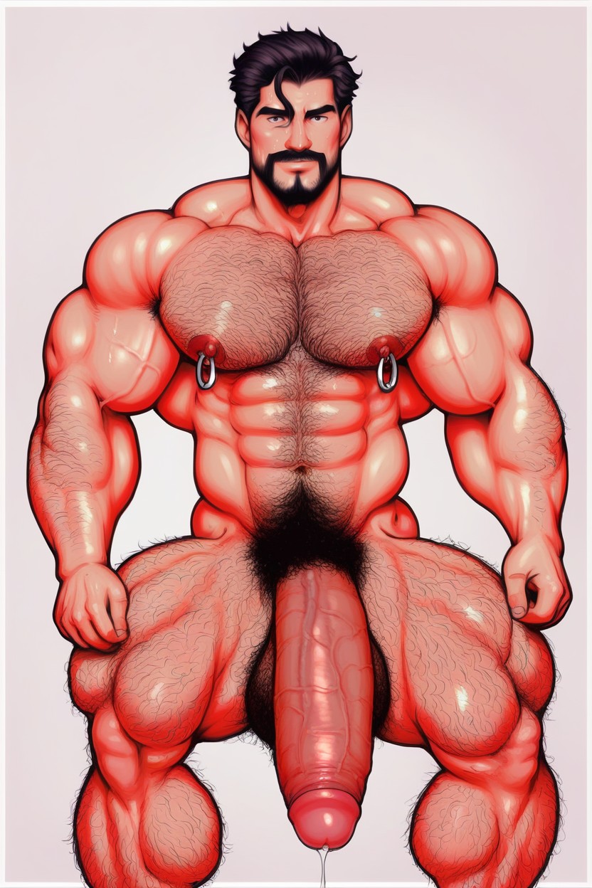 Cinematic Shot, He Has Visible Body Hair On His Chest And Is Lean Muscle, Impossibly Long Hyper Penis AI Gay Porn
