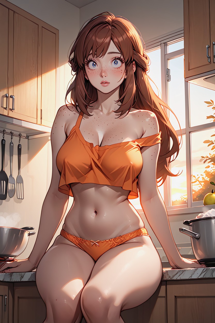 Crop Top, Saggy Breasts, Looking Up AI Porn