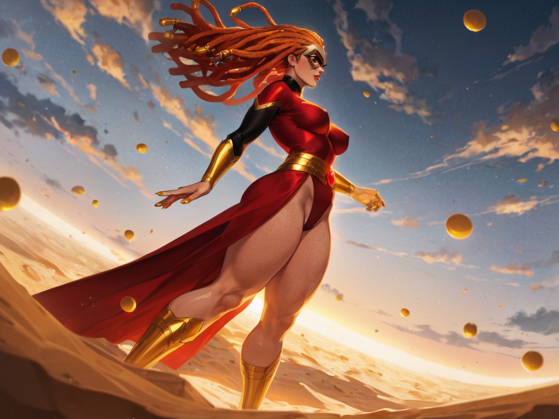 Big Tan Nipples Visible Through Silk, Glowing Golden Sand Clouds, Woman Flying Through Sky Porno latina IA
