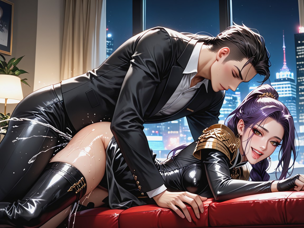Atmospheric Scene, Oiled Skin, Spacious Skyscraper Penthouse Hentai AI Porn