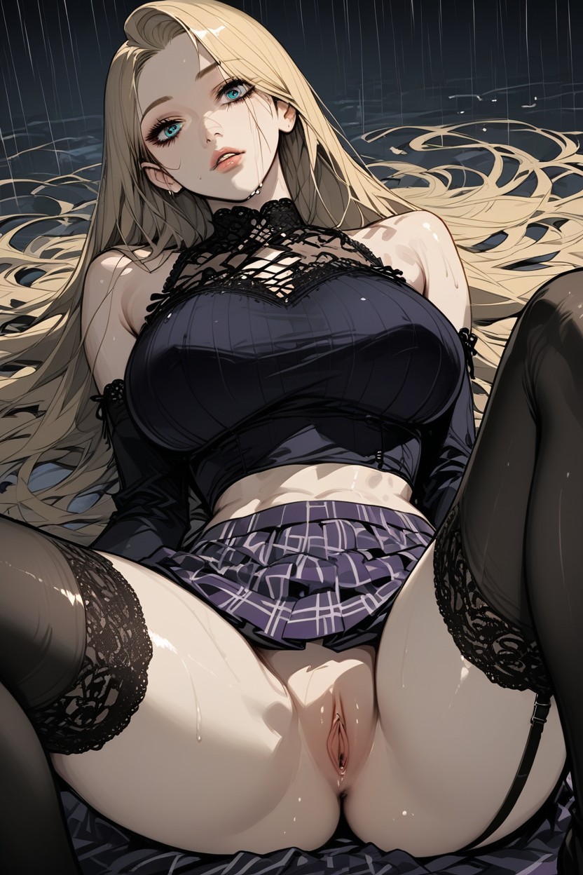 Sitting, Heavy Rain, Detailed Pussy Hentai AI Porn